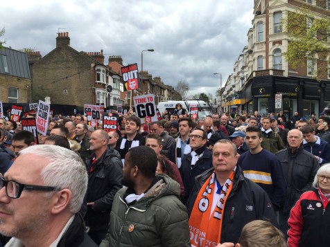 Brighton and Blackpool fans join in the protests.